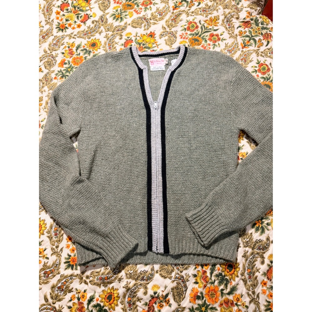 Vintage 50s HJ Bothe Shetland Wool Full Zip Cardigan Sweater Green S / M